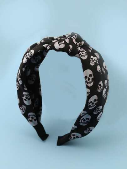 1pc Black Twisted Cloth Printed Headband, Suitable For Daily, Vacation, Party, Mom's Gift Street,Devil Accessories,Hairband,Hair Hoop Headbands ,Halloween Costumes Holiday Essential Head Accessories