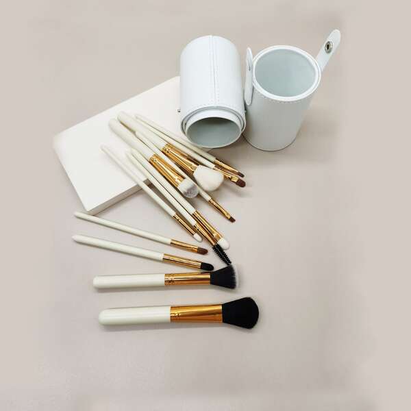 

12pcs Makeup Brush Set With Storage Box, White