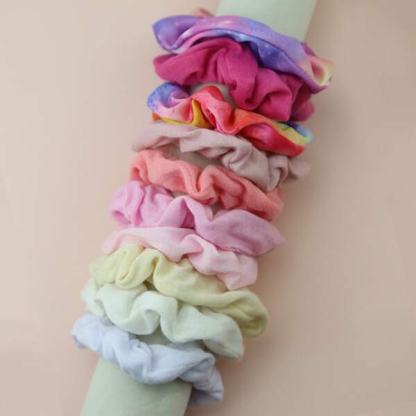 

10pcs Color Block Scrunchie, Multicolor