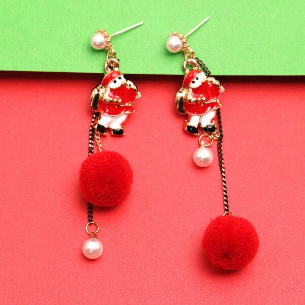 

Christmas Pom Pom Charm Earrings, Multicolor