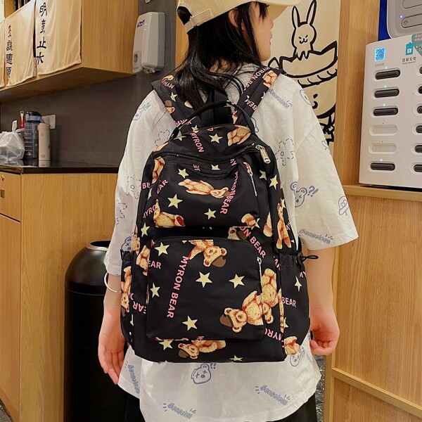 

Bear & Letter Graphic Backpack, Multicolor
