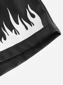 SHEIN Fire Print Studded Detail Zip Front PU Leather Shorts - Black - View 4