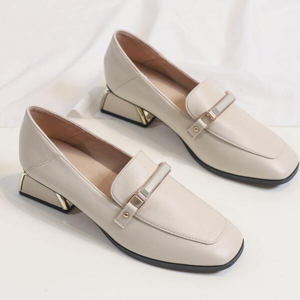 

Metal Decor Chunky Heeled Loafers, Beige