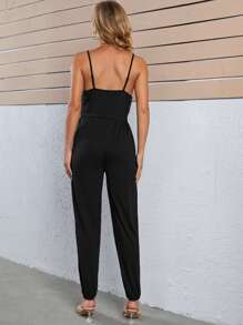 SHEIN Maternidad Jumpsuit de tirantes de cintura con nudo - Negro - Ver 2