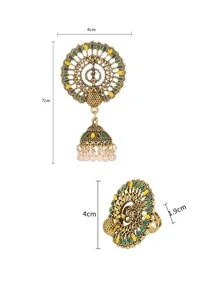 EMERY ROSE 孔雀装饰耳环和戒指 - 彩色 - 查看 3