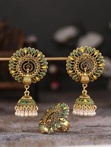 EMERY ROSE 孔雀装饰耳环和戒指 - 彩色 - 查看 5