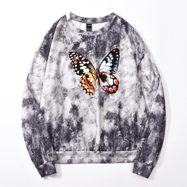 

Butterfly & Tie Dye Print Sweatshirt, Black and white