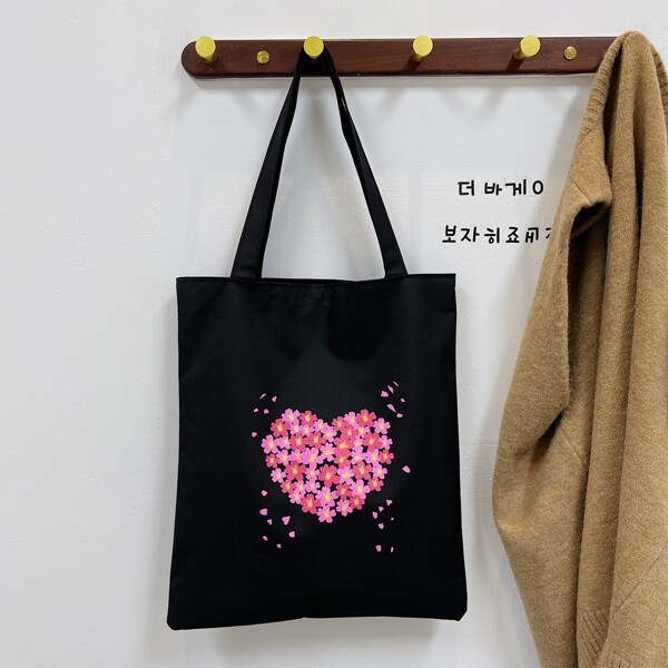 

Flower Graphic Canvas Tote Bag, Black