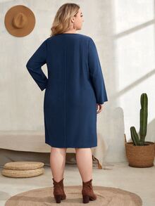 Plus Striped & Geo Print Tunic Dress - Blue - View 2