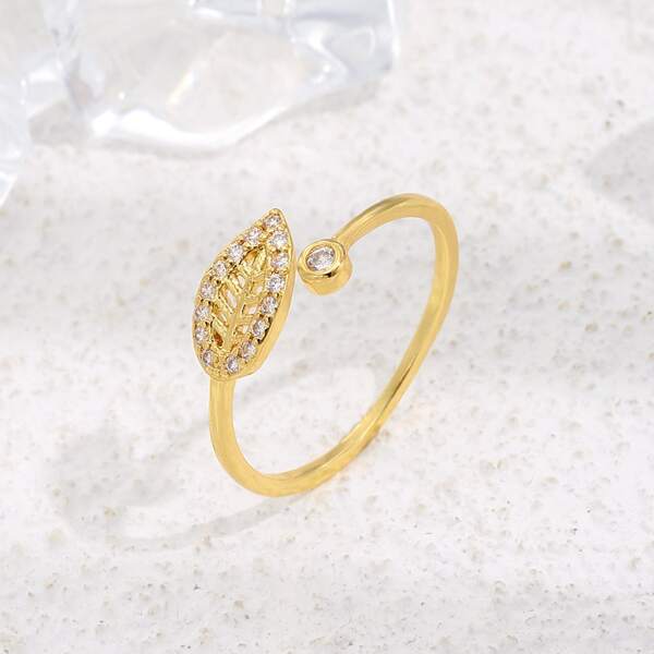 

18K Gold Plated Zircon Leaf Decor Ring