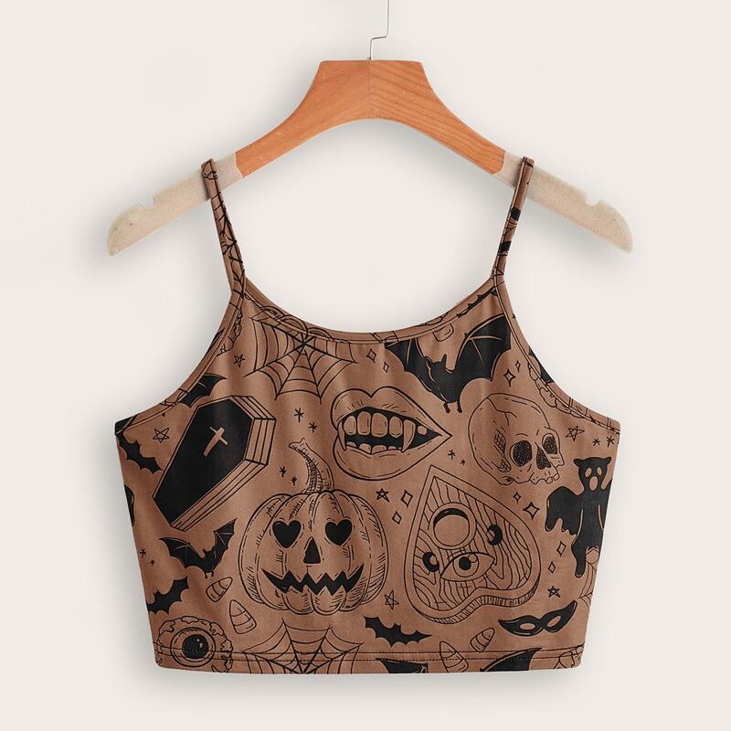 

Halloween Graphic Crop Cami, Brown