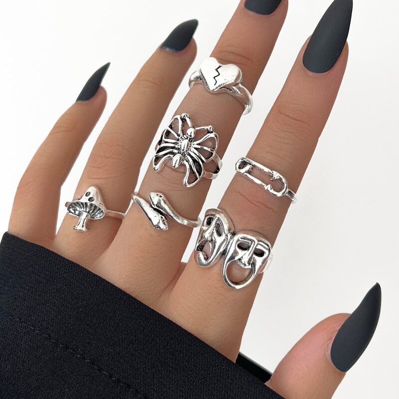 

6pcs Butterfly Decor Ring, Silver