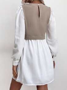 Vestido 2 en 1 de color combinado de manga farol - Multicolor - Ver 2