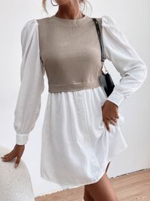 Vestido 2 en 1 de color combinado de manga farol - Multicolor - Ver 4