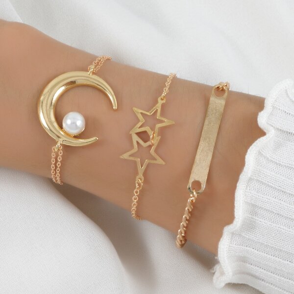 

3pcs Star Detail Bracelet, Gold
