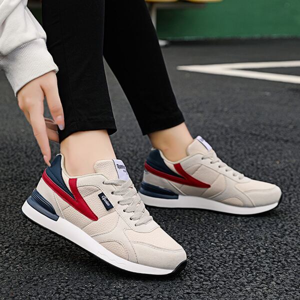 

Colorblock Lace-up Front Running Shoes, Beige