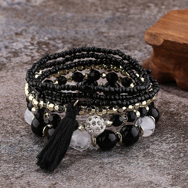 

6pcs Tassel Decor Braided Bracelet, Multicolor