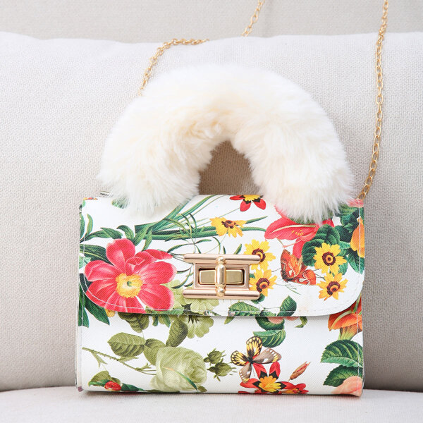 

Floral Graphic Turn-lock Satchel Bag, Multicolor