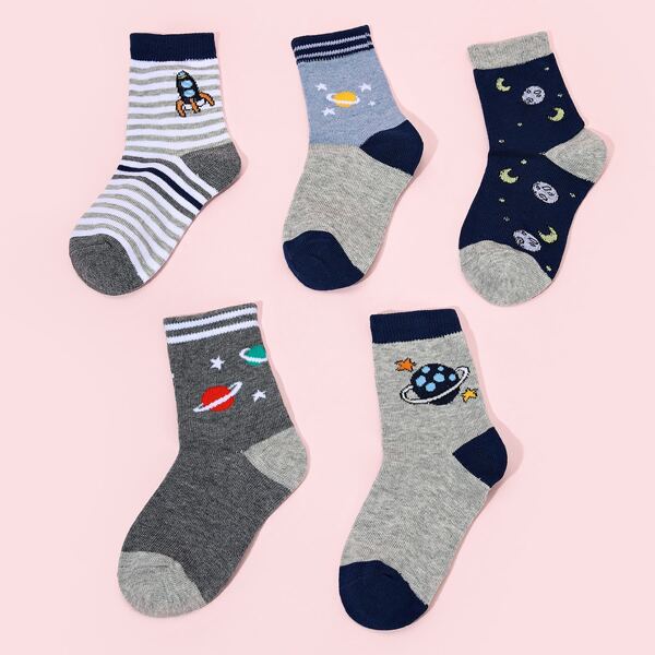 

5pairs Toddler Boys Striped Print Crew Socks, Multicolor
