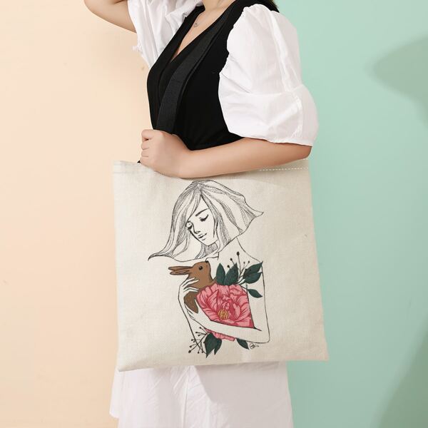 

Figure Graphic Linen Shopper Bag, Multicolor