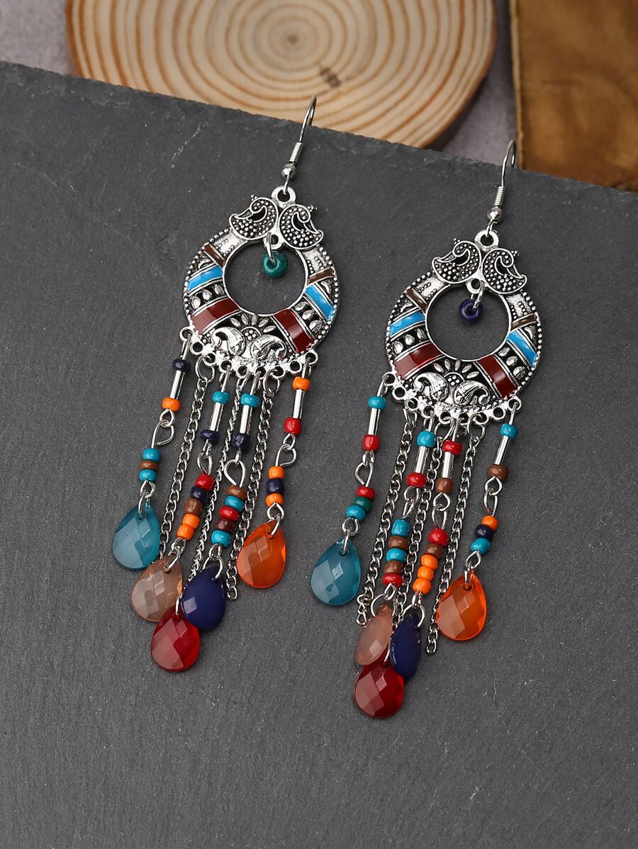 1 par de aretes de joyería con borla estilo clásico vintage - Multicolor - Ver 1