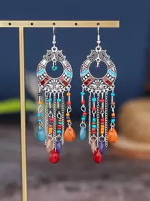 1 par de aretes de joyería con borla estilo clásico vintage - Multicolor - Ver 4