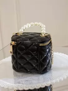 1pc Dopamine-Themed Double Heart Decor Minimalist Korean Style Women Mini Bucket Bag, PVC Material With Zipper Closure, Jelly Bag - Black - View 2