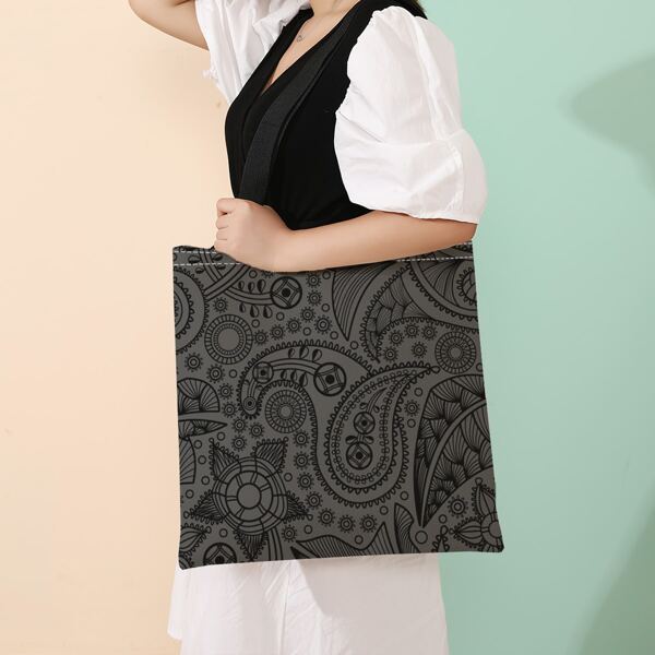 

Paisley Pattern Shopper Bag, Black