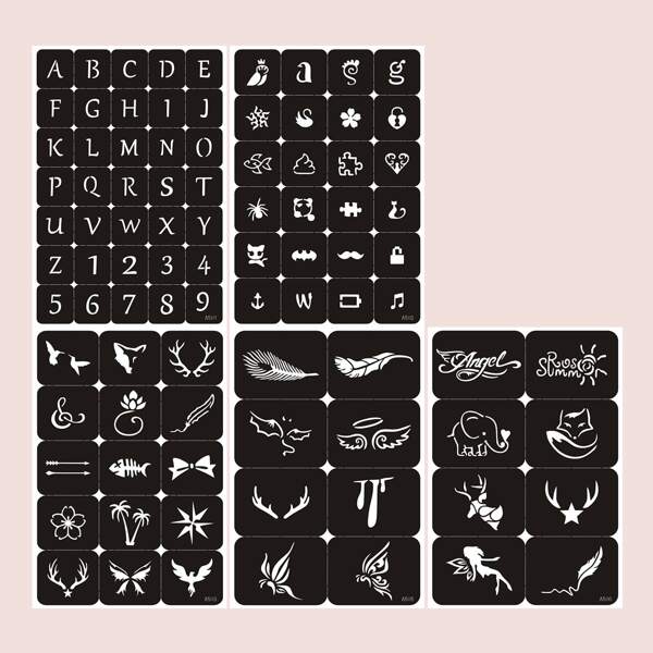 

5sheets Geometric Pattern Tattoo Stencil, Black