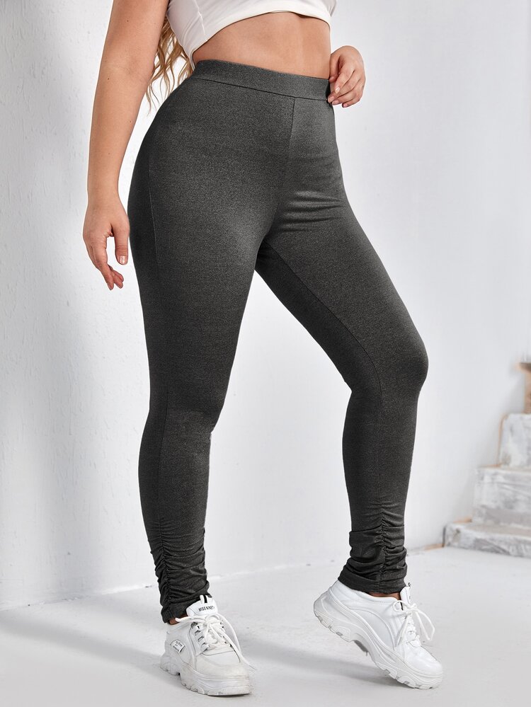 SHEIN EZwear Plus High Waist Stacked Leggings - Dark Grey - View 2