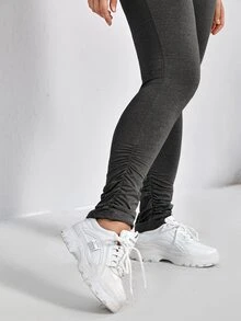 SHEIN EZwear Plus High Waist Stacked Leggings - Dark Grey - View 3