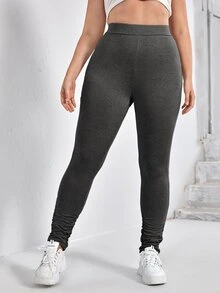 SHEIN EZwear Plus High Waist Stacked Leggings - Dark Grey - View 4