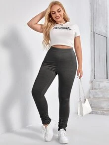 SHEIN EZwear Plus High Waist Stacked Leggings - Dark Grey - View 6