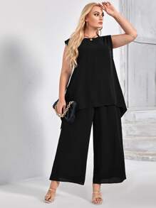 SHEIN Clasi Bộ thời trang Plus Size màu trơn Thanh lịch - màu đen - Xem 1