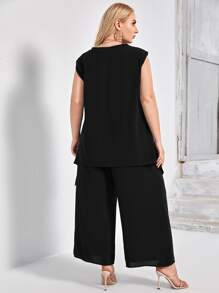 SHEIN Clasi Bộ thời trang Plus Size màu trơn Thanh lịch - màu đen - Xem 2