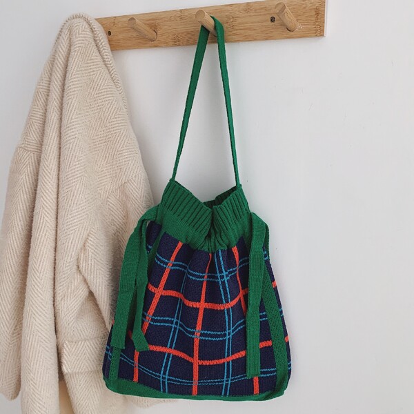 

Colorblock Crochet Shoulder Bag, Green
