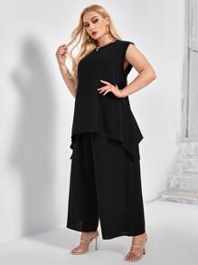 SHEIN Clasi Bộ thời trang Plus Size màu trơn Thanh lịch - màu đen - Xem 3