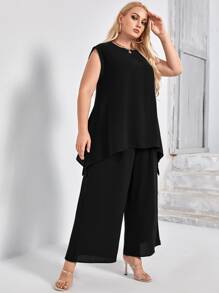 SHEIN Clasi Bộ thời trang Plus Size màu trơn Thanh lịch - màu đen - Xem 4