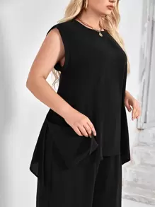 SHEIN Clasi Bộ thời trang Plus Size màu trơn Thanh lịch - màu đen - Xem 5