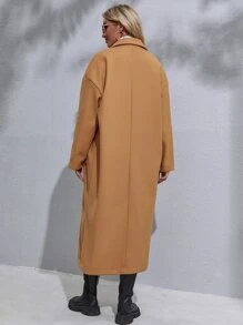 Drop Shoulder Double Breasted Overcoat - Camel - View 2
