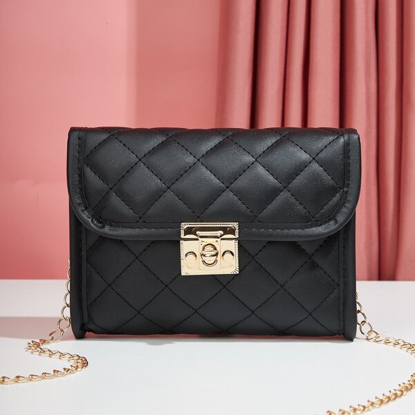 

Twist Lock Quilted Square Bag, Black
