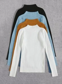 4pcs Ribbed Knit Stand Neck Sweater - Multicolor - View 2