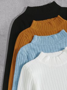 4pcs Ribbed Knit Stand Neck Sweater - Multicolor - View 6
