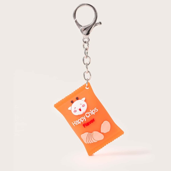 

Cartoon Design Letter & Chips Graphic Bag Charm, Orange