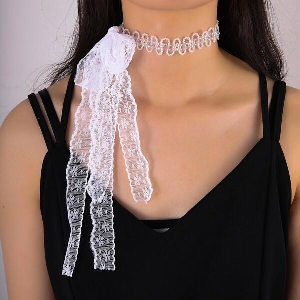 

Faux Pearl Decor Necklace, White