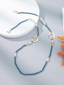 Dây chuyền che mặt Đồ trang trí Ngọc Trai giả - Màu xanh hải quân - Xem 2