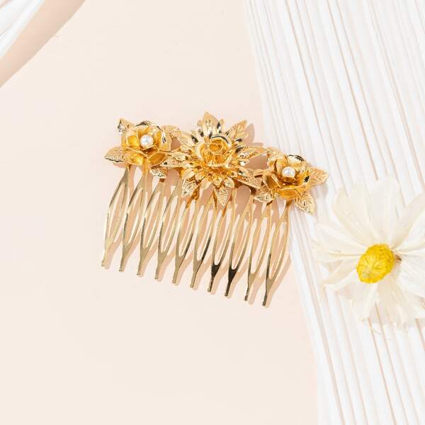 

Flower Decor Hair Pin, Gold