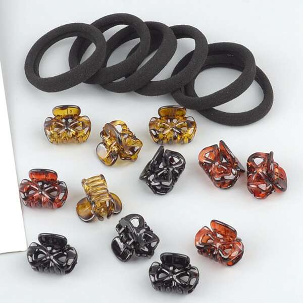 

12pcs Hair Claw & 6pcs Hair Tie, Multicolor