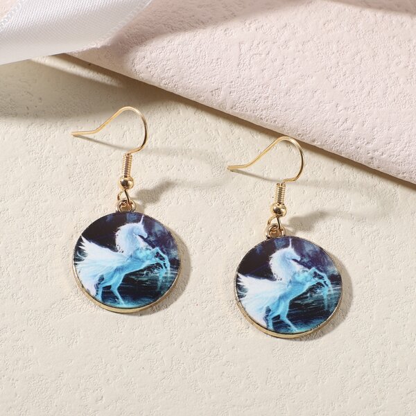 

Horse Pattern Round Drop Earrings, Multicolor