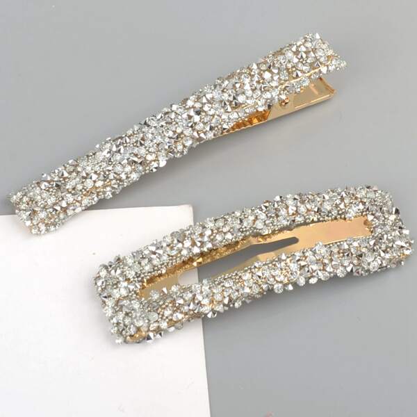 

2pcs Rhinestone Decor Hair Clip, White